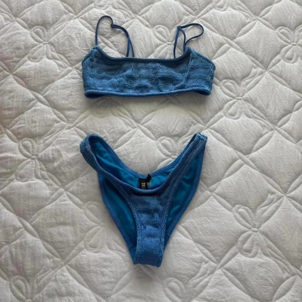 blue‎ ribbed triangl bikini set